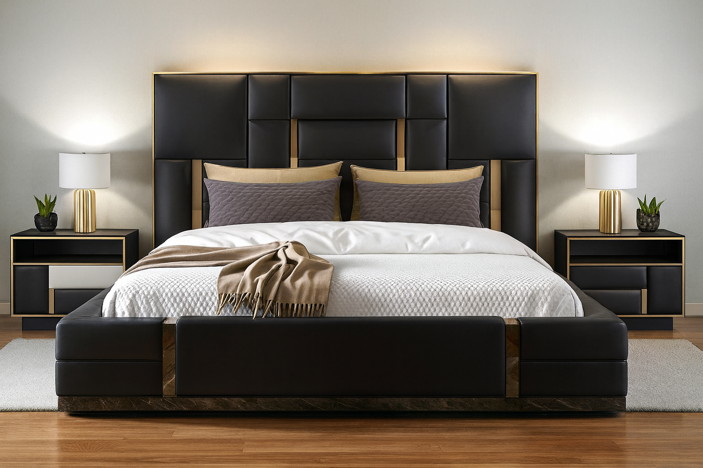 WINGLESS AVALON Black Leather King Bed Frame