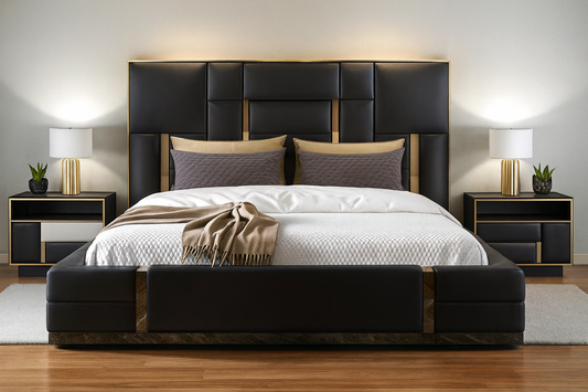 WINGLESS AVALON Black Leather King Bed Frame