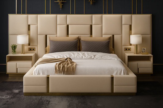 AVALON Light Mushroom Velvet Queen Bed Frame with Storage