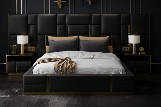 AVALON Black Leather King Bed Frame with Storage (Ex-Display)