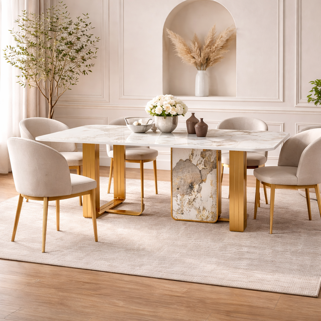 Miras Gold Dining Table – 180 × 90 cm